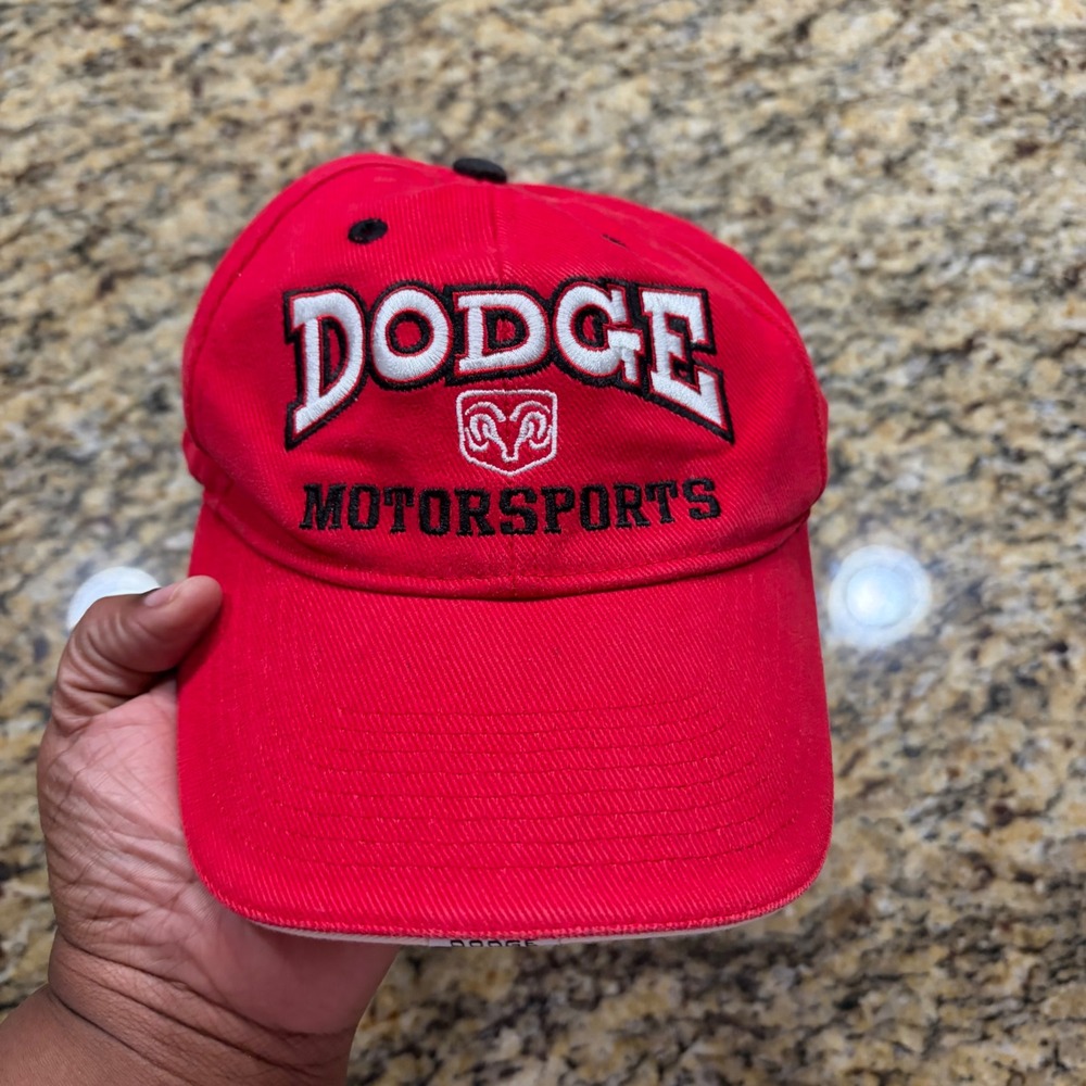 Dodge Motorsports Hat Mens Red Embroidered Ram Logo Adjustable Racing Cap
